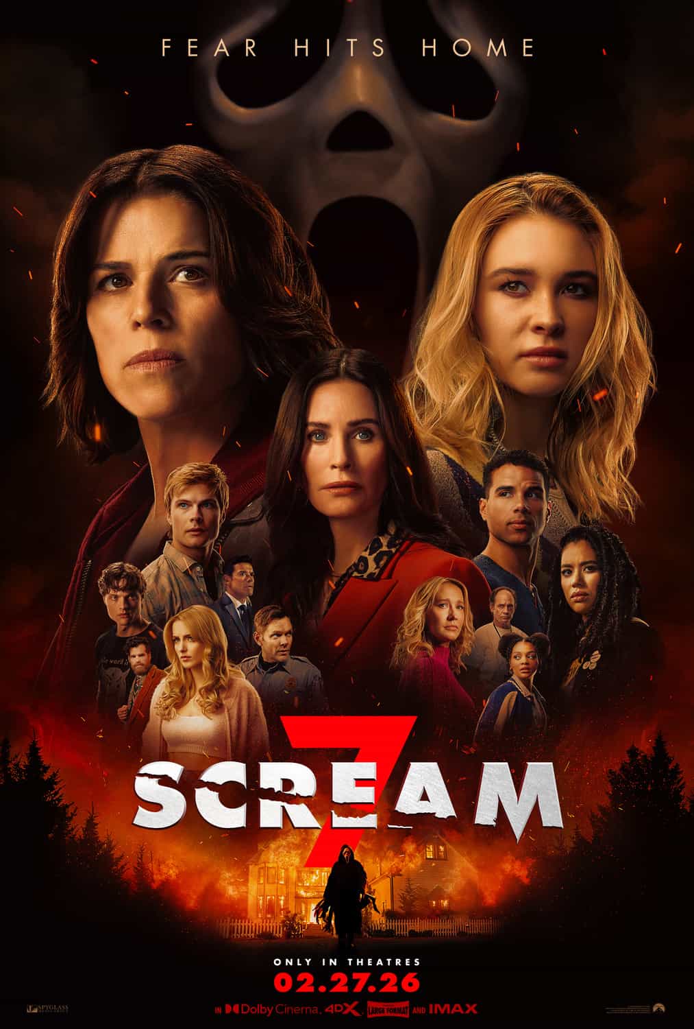 New poster has been released for Scream 7 which stars Neve Campbell and Courteney Cox - movie UK release date 27th February 2026