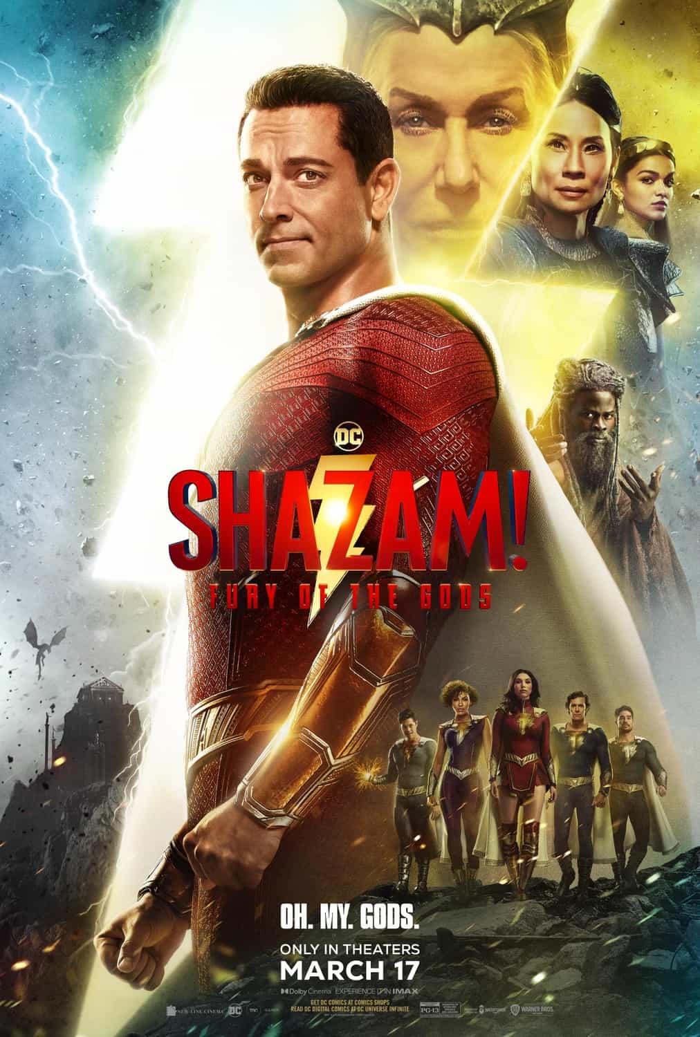 New poster released for Shazam! Fury of the Gods starring Zachary Levi - movie UK release date 17th March 2023 #shazamfuryofthegods